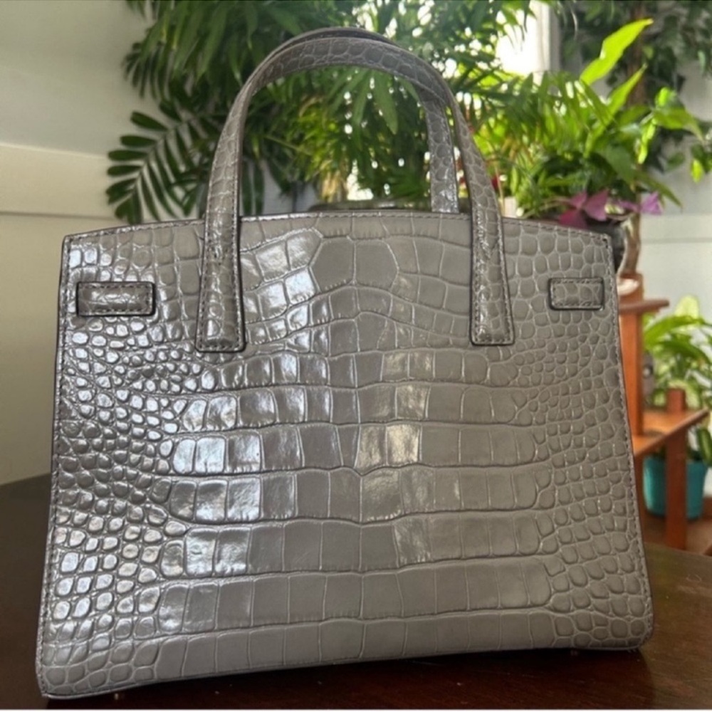 Tory Burch Gray Croc-Embossed Satchel - Picture 3 of 13